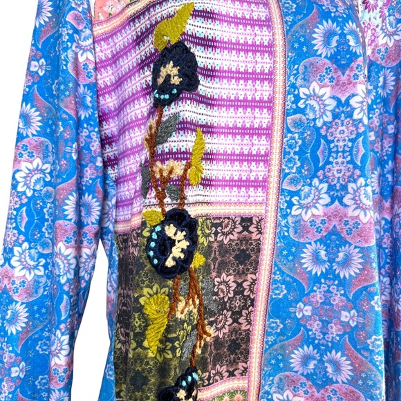 Sundance Womens Boho Floral Crochet Poetic Patchwork Tee Size L Cottage Fairy - Picture 3 of 9